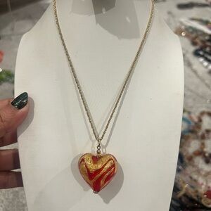 Gold Heart Murano Glass Pendant Necklace